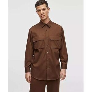 Mode of One Mens XXL Dark Walnut Button Front Utility Shirt Long Sleeve Brown